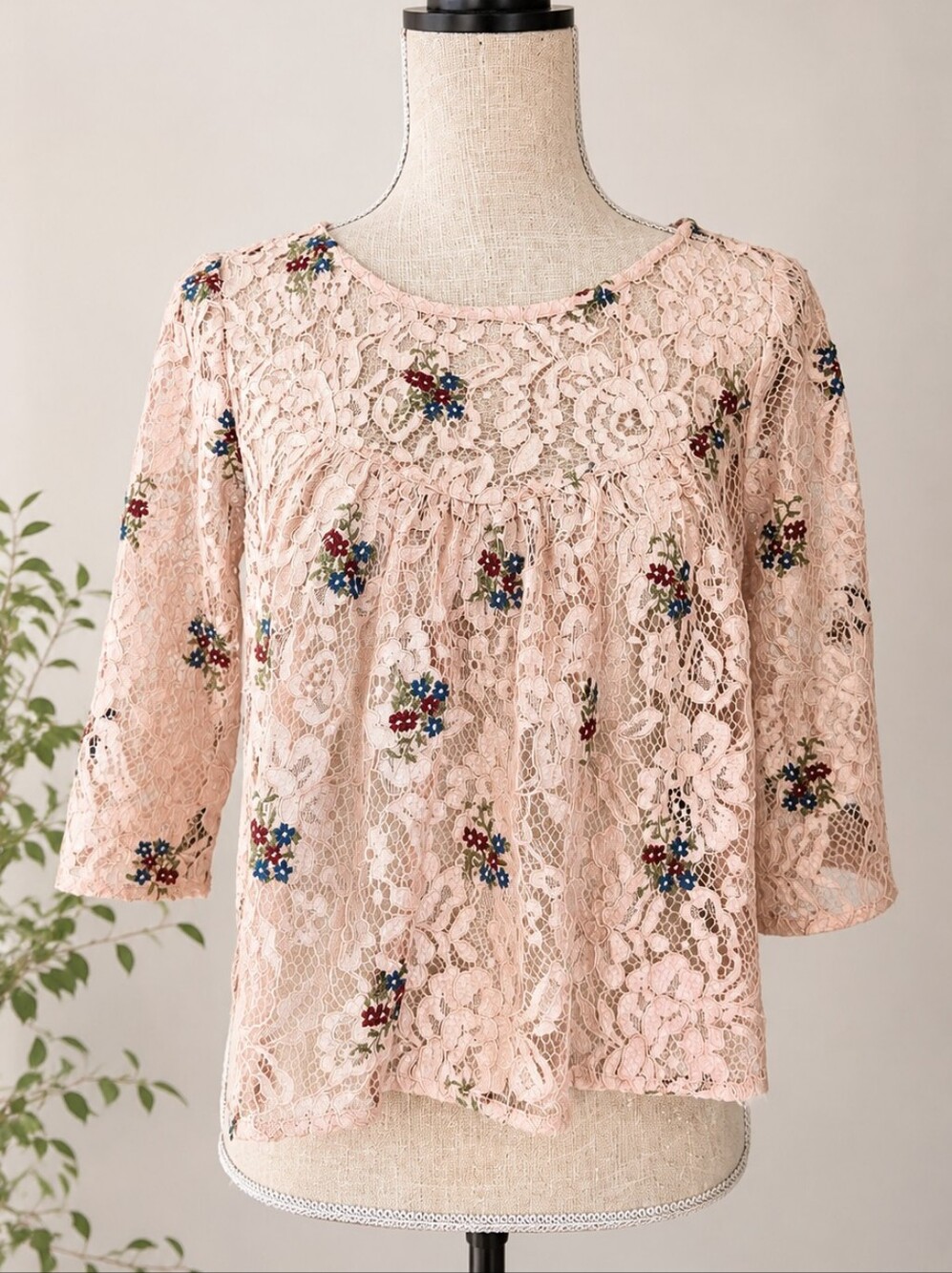 Zara Blush Pink Lace Floral Crochet Blouse
